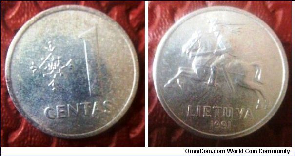 Lithuania 1991 Aluminum 1Centas coin 18.8mm diameter thanks Rester!