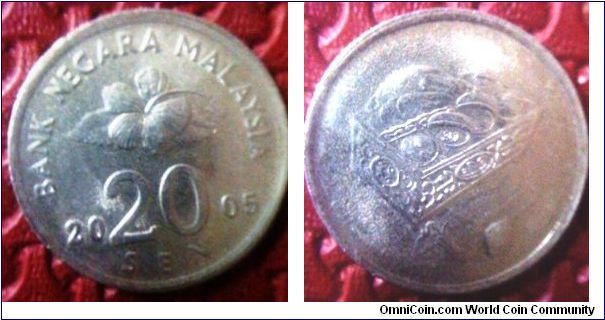 Malaysia 2005 20Sen nickel coin of 23.6mm diameter
thanks Rester!