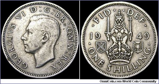 United Kingdom - 1 Shilling - 1949 - Weight 5,6 gr - Copper / Nickel - Size 23,5 mm - Regent / George VI - Designer Obverse / T.H. Paget - Designer Reverse / George Krueger-Gray - Mintage 21 243 000 - Edge : Reeded - Reference KM# 877