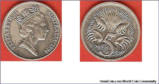 5 cents
Elizabeth II by Raphael Makhlouf
echidna
copper-nickel