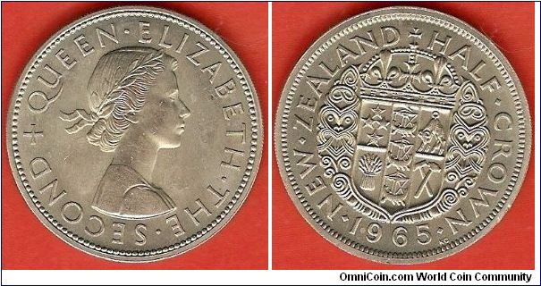1/2crown
Elizabeth II by Mary Gillick, with shoulder strap
national arms
copper-nickel