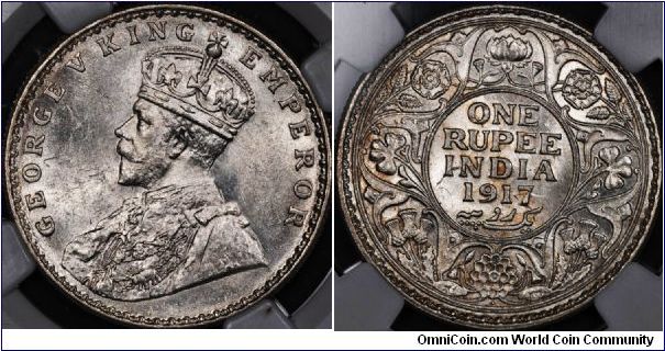 1917 (B) NGC MS62 INDIA RUPEE