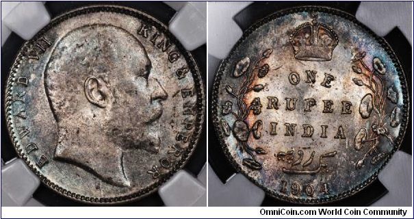 1904(C) NGC AU58 INDIA RUPEE NICELY TONED