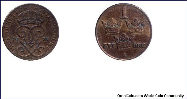 Sweden, 1 öre, 1950, Bronze, Med Folket För Fosterlandet.                                                                                                                                                                                                                                                                                                                                                                                                                                                           