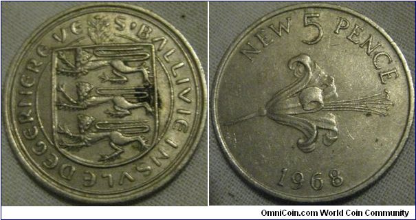 1968 5 pence, VF grade