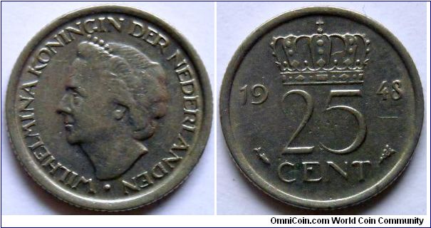 25 cent.
1948, Queen Wilhelmina