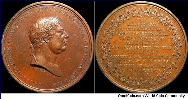 1814 Centenary of the Accession of the House of Brunswick, Great Britain.

On the occasion of a celebration that took place over 3 days this Irish medal was struck.                                                                                                                                                                                                                                                                                                                                                   