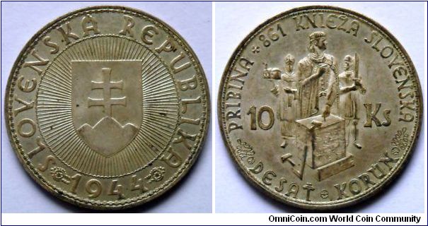 10 korun.
1944, Ag.