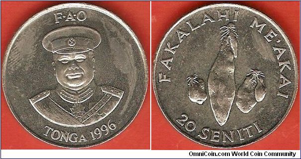 20 seniti
World Food Day - FAO
King Taufa'ahau Tupou IV
Yams
copper-nickel