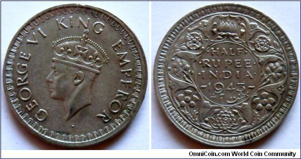 1/2 rupee.
1943, British India