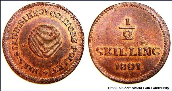 Gustaf IV Adolf, Copper 1/2 Skilling. Very choice uncirculated. Very scarce this nice. Splendid specimen.