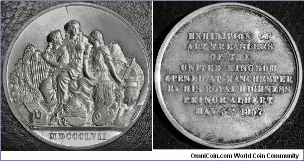 The Art Treasures Exhibition in Manchester was opened by Prince Albert on 5 May 1857 BHM# 2606 WM 42mm N. by Pinches of London