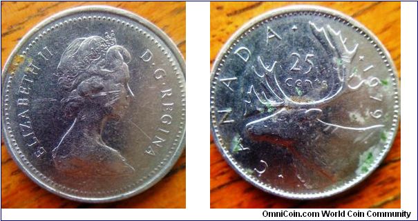 1979 Canadian 25 cents with an elk