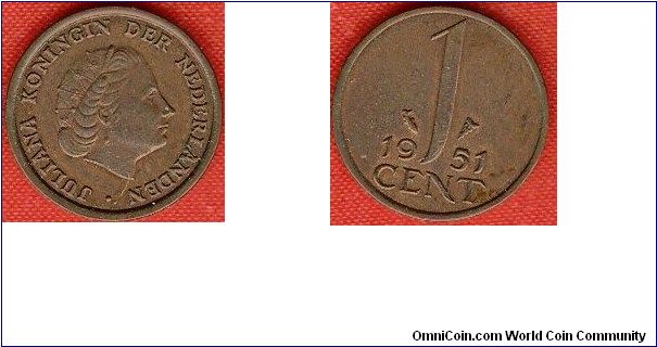 1 cent
bust of queen Juliana
bronze