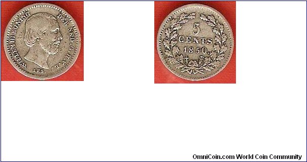 5 cents
Willem III, king of the Netherlands
variety with dot after date
0.640 silver