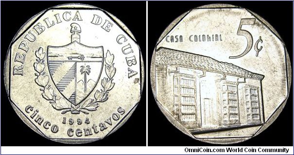 Cuba - 5 Centavos - 1994 - Weight 2,8 gr - Stainless steel - Size 18 mm - President / Fidel Castro - Edge : Reeded - Reference KM# 575.1