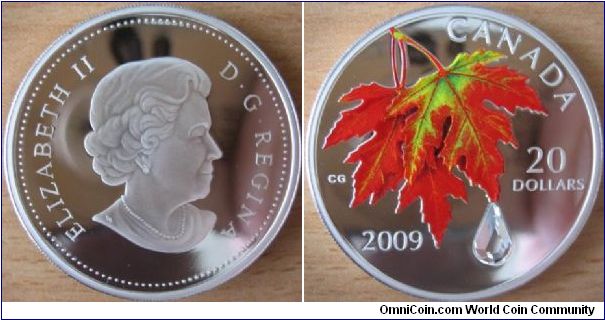 20 Dollars - Crystal rain autumn - 31.39 g Ag .999 Proof (with one Swarovski crystal) - mintage 10,000