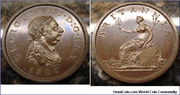 George III Proof Penny, early Soho, struck in bronzed copper. BMC 1326. Small die crack on reverse near last A in BRITANNIA, otherwise Brilliant FDC, a superb coin. Very scarce.