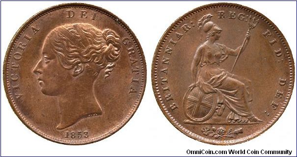 Victoria, Copper Penny, ornamental trident. GEF, a pleasing amount of lustre on the obverse, reverse toned.