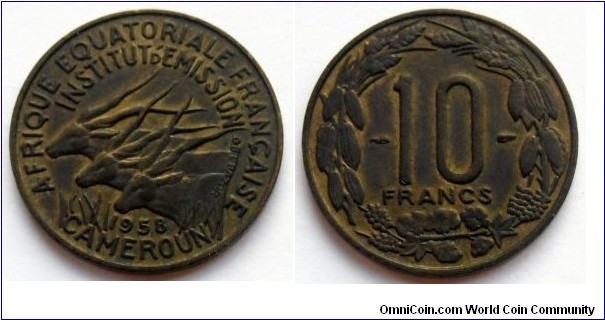 10 francs.
1958, French Equatorial Africa.
