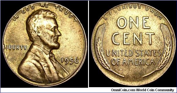 USA - 1 Cent (Lincoln Cent) - 1956 - Weight 3,11 gr - Copper / Zink - Size 19 mm - President / Dwight D. Eisenhower - Designer / Victor D. Brenner - Mintage 421 414 384 - Edge : Plain - Reference KM# A132 (1944-1958)