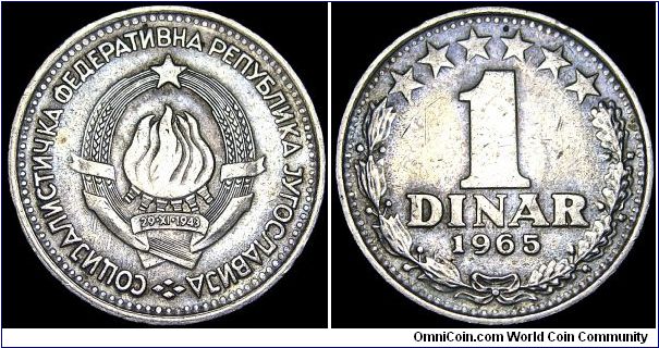 Yugoslavia - 1 Dinar - 1965 - Weight 3,8 gr - Copper / Nickel - Size 21,8 mm - Mintage 75 822 000 - Edge : Milled - Reference KM# 47  (1965)