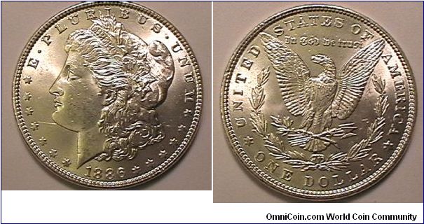 Morgan Silver Dollar, .900 silver,.7736 oz ASW, MS-63
