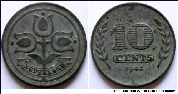 10 cents.
1942, Zinc.
WW II German occupation.