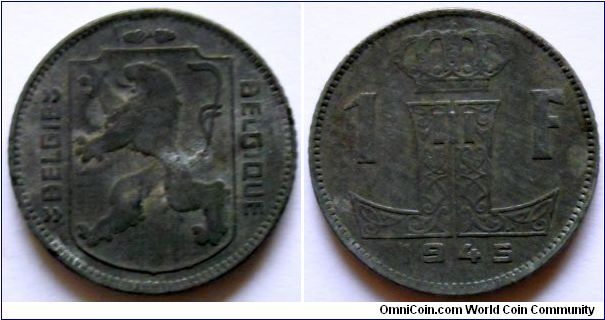 1 franc.
1945, Zinc.
Belgie-Belgique