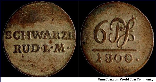 1800 6 Pfennig, Schwarzburg-Rudolstadt.

A scarce, tiny coin.                                                                                                                                                                                                                                                                                                                                                                                                                                                          