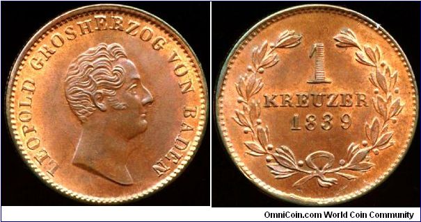 1839 BADEN KREUZER RED & BROWN UNCIRCULATED