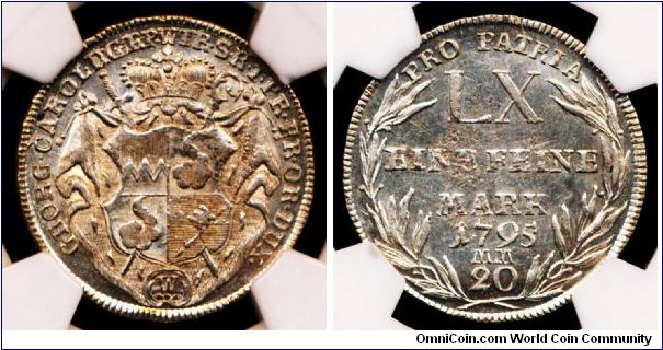 1795MM WURZBURG 20 KREUZER NGC-AU58