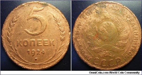 Russia 1924 5 kopek. Cleaned. Reeded edge???