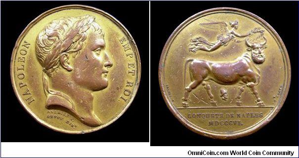 Napoleonic conquest of Naples -  AE gilt medal mm. 41