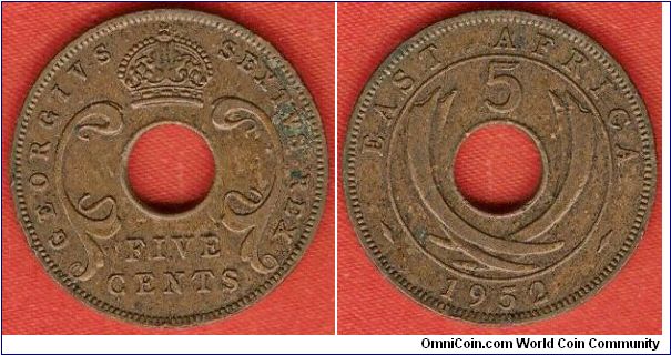 5 cents
George VI,without IND.IMP
bronze
British Royal Mint