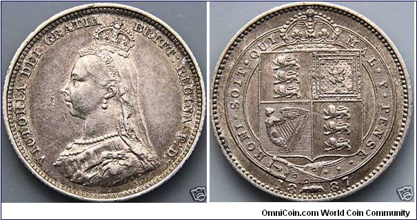 1887 JUBILEE HEAD QUEEN VICTORIA SHILLING WITH TONING
