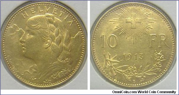 1913-B gold 10 francs - Switzerland