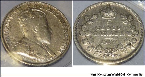 ~SOLD~ Canada 5 Cents 1907 ICCS F-12