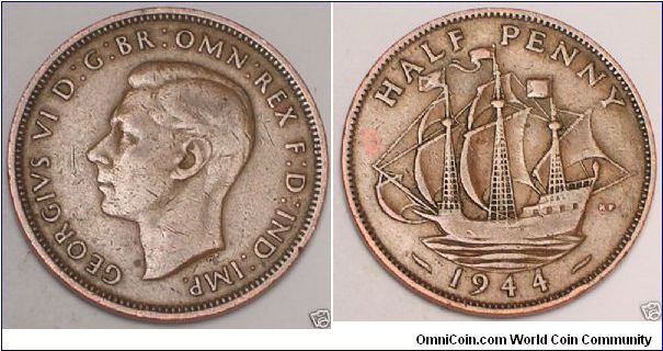 1944 UK Half Penny