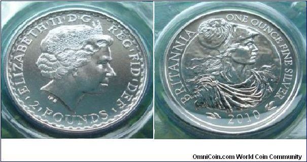 2010 1oz Bullion Coin 2 Pounds Britannia .958 Fine Silver Coin 2010