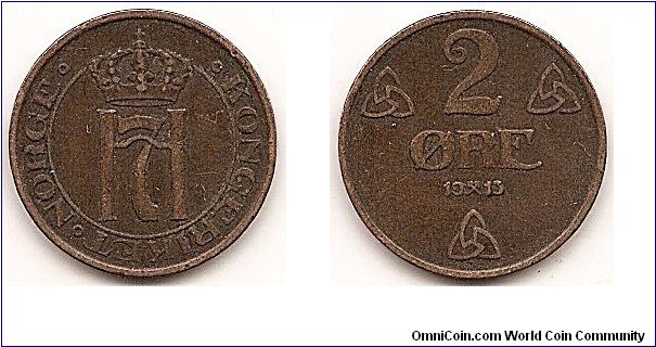 2 Ore
KM#371
4.0000 g., Bronze, 21 mm. Ruler: Haakon VII Obv: Crowned momogram within circle Rev: Value