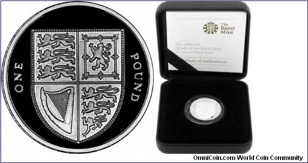 2009 Silver Proof Shield of Arms Pound Coin in Presentation Box