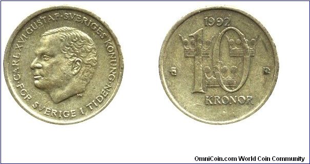 Sweden, 10 kronor, 1997, King Carl XVI Gustaf.                                                                                                                                                                                                                                                                                                                                                                                                                                                                      