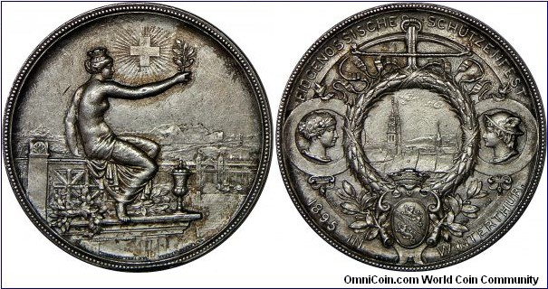 1895 Silver shooting medal / Winterthur, 45.3mm.