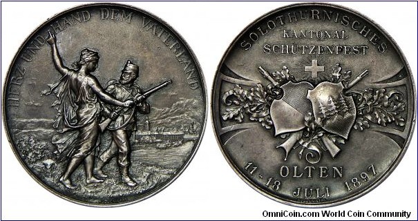 1897 Silver shooting medal/ Olten, 45mm