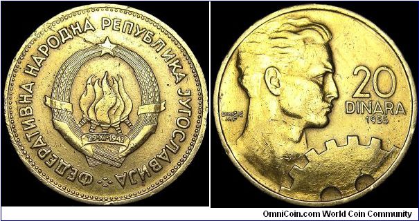 Yugoslavia - 20 Dinara - 1955 - Weight 4,0 gr - Aluminum / Bronze - President / Josip Broz Tito (1953-80) - Designer / F.M. Dincic - Edge : Milled - Reference KM# 34 (1955)