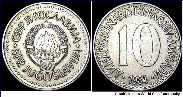 Yugoslavia - 10 Dinara - 1984 - Weight 5,2 gr - Copper / Nickel - Size 23 mm - President / Mika Spiljak (1983-84) - Mintage 30 900 000 - Edge : Milled - Reference KM# 89 (1982-88)