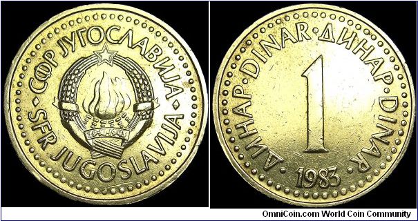 Yugoslavia - 1 Dinar - 1983 - Weight 3,6 gr - Nickel / Brass - Size 20 mm - President / Petar Stambolic (1982-83) - Mintage 114 180 000 - Edge : Milled - Reference KM# 86 (1982-86)