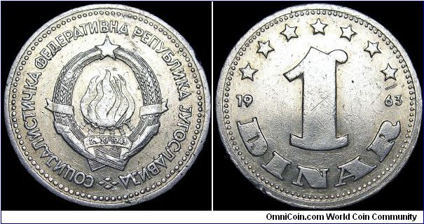 Yugoslavia - 1 Dinar - 1963 - Weight 0,9 gr - Aluminum - Size 19,8 mm - President / Josip Broz Tito (1953-80) - Edge : Plain - Reference KM# 36 (1963)