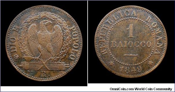 II Roman Republic - 1 Baiocco (2nd better example) - Copper